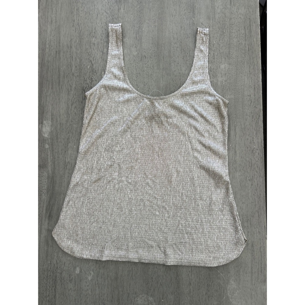 Ever New Melbourne Gold Metallic Shimmer Tank Top Scoop Neck Plisse Size 2